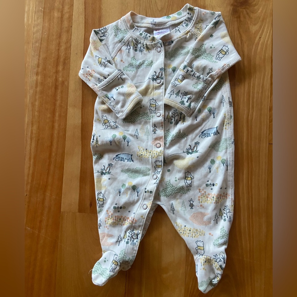 Hanna Andersson x Disney- Neutral Winnie the Pooh onesie. Organic cotton.